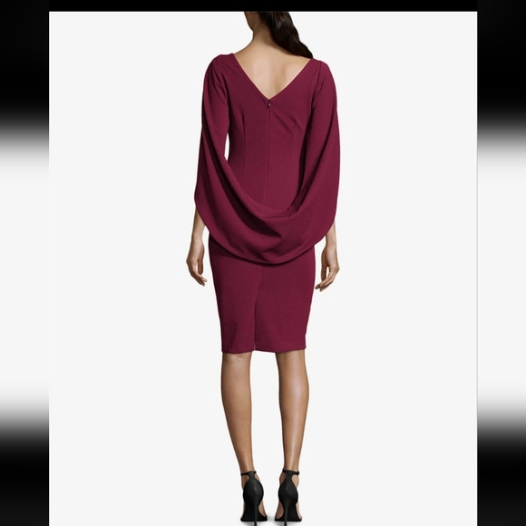 BETSY & ADAM Cape Sleeve Draped Sheath  Dress Burgundy Size US 2 Petite RP$199 - Picture 2 of 16